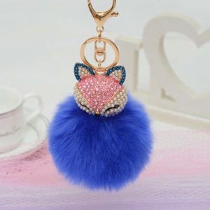 Blue Doll Purse Charm Keychain Faux Fur New